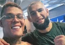 Chimaev cita Caio Borralho para próxima luta, e brasileiro aceita: ‘Só me avise’ Caio Borralho e Khamzat Chimaev